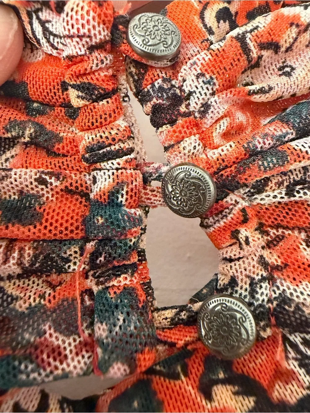 Free People Orange Floral Mock Neck Long Sleeve Crop Top